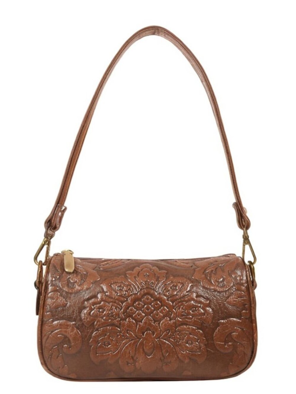 Women Vintage Floral Embossed Crossbody Wide Strap Shoulder Purse